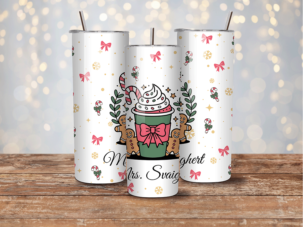 Personalized Christmas GingerBread - 20 oz Tumbler - Custom Name