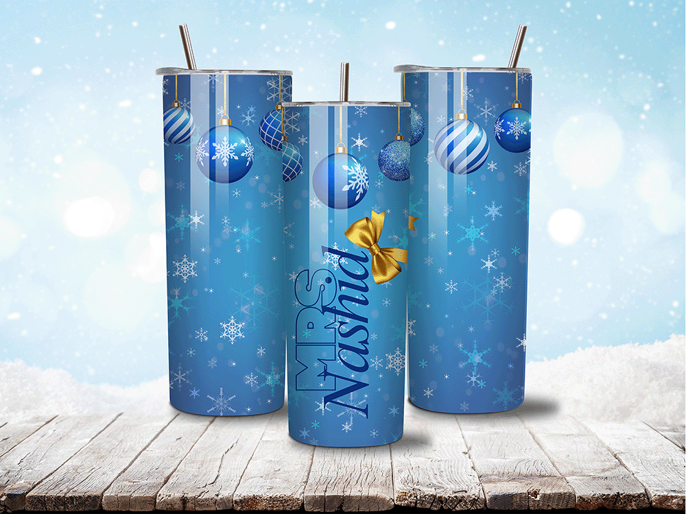 Personalized Christmas Balls 20 oz Tumbler – Custom Name - Holiday Gift Idea