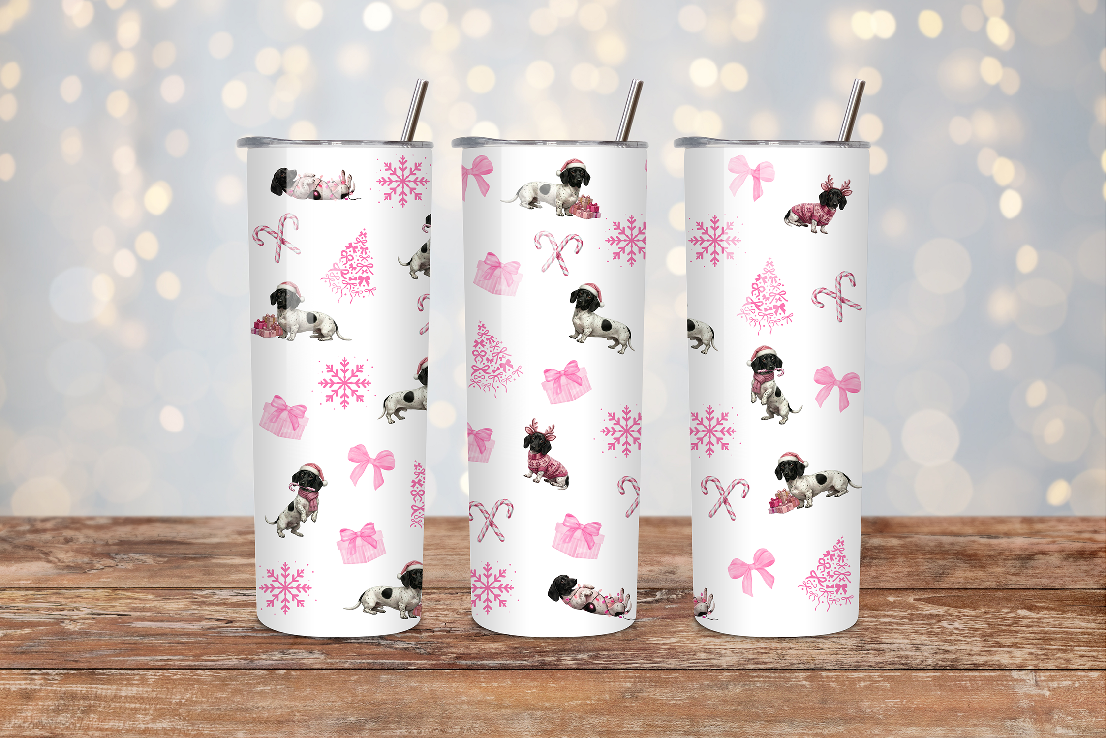 Dachshund Christmas BW - 20 oz Tumbler
