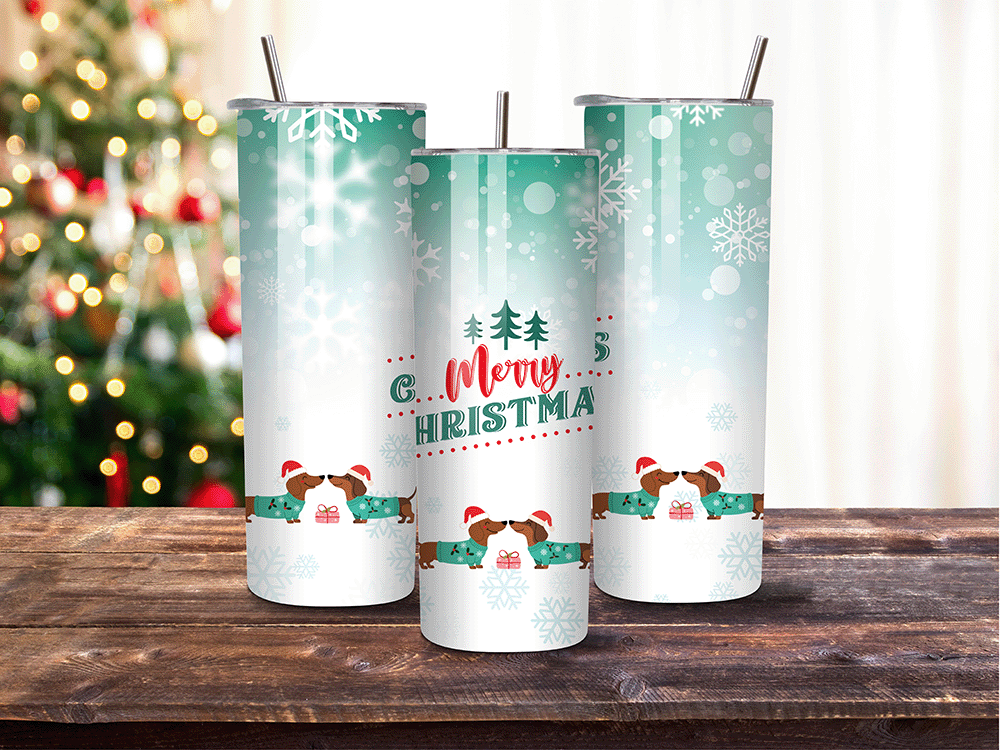 Dachshund Teal Christmas - 20 oz Tumbler